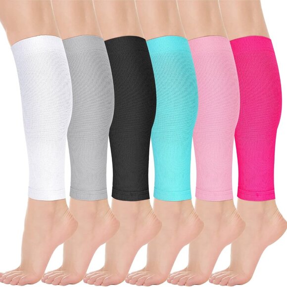 6 Pairs Calf Compression Sleeve Women Footless Compression Stockings Elastic Leg - Picture 1 of 5